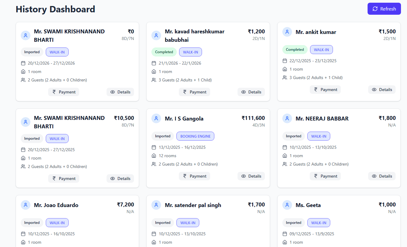 History Dashboard (Completed & Imported Records)